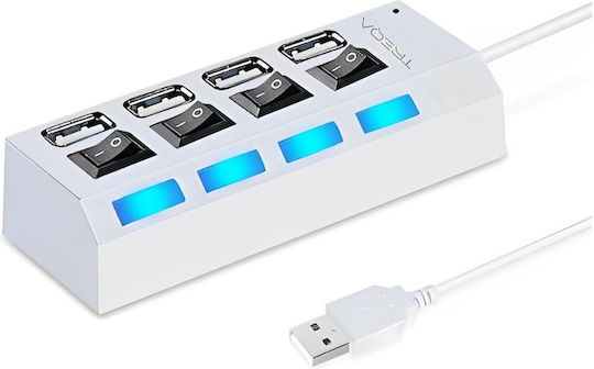 Treqa Hub 4 Θυρών USB 3.0 με σύνδεση USB-A Λευκό