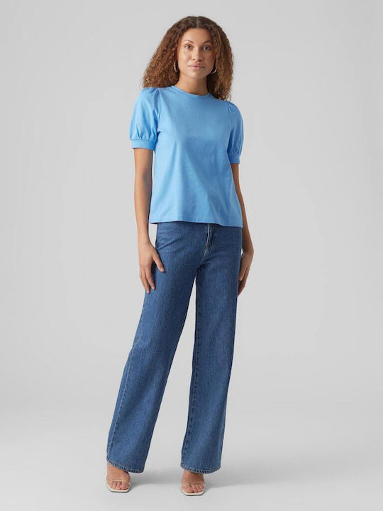 Vero Moda pentru Femei de Vară Bluză din Bumbac Mâneci scurte Little Boy Blue