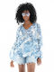 W3GH60WDW52 Tunic with 3/4 Sleeve with V Neckline Floral Blue
