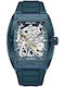 Police Skeletor Herrenuhr 50mm Automatisch mit Blau Kautschukarmband