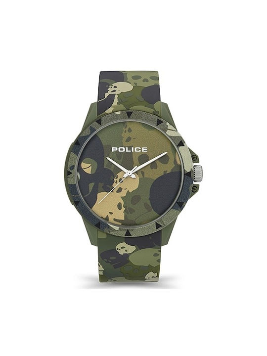 Police Sketch Watch Battery with Green Rubber S...