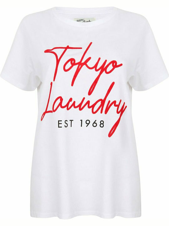 Tokyo Laundry Mackie Mackie Tricou din bumbac Jersey cu motiv flocat 3C12925 - Alb optic