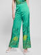Guess W3GB18WEX62 Γυναικεία Ψηλόμεση Σατέν Παντελόνα σε Wide Γραμμή σε Πράσινο Χρώμα