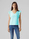 Vero Moda Women's Summer Blouse Cotton Short Sleeve with V Neckline Limpet Shell