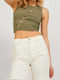Damen Sommer Crop Top Baumwolle Ärmellos Four Leaf Clover