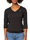 Heavy Tools Women's Summer Blouse with 3/4 Sleeve & V Neck Striped Black