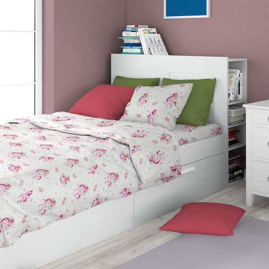 Dimcol Комплект чаршафи Полудвойно Памучни Unicorn 208 White / Pink 160x240см 2бр