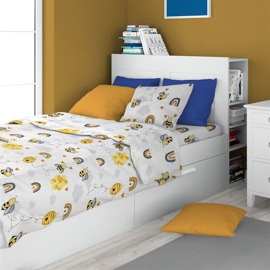 Dimcol Сет Полудвойно Honey Bee 545 Бял / Жълт 160x240см