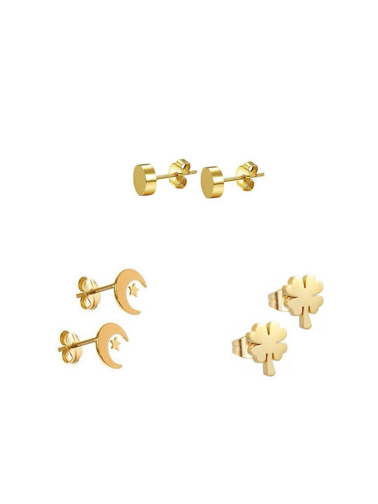 Set of 6 Gold Plated Stud Earrings