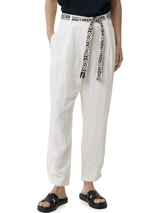 Women's High-waisted Fabric Capri Trousers White
