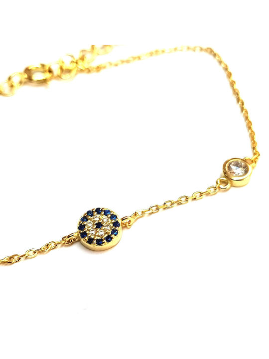 Gold plated silver bracelet with eye and diamond, stamp 925 on the finish