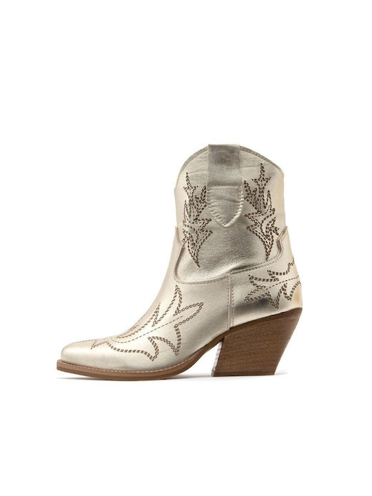 ONCE LEATHER ANKLE BOOTS WOMEN ONCE ΚΑΦΕ- ΧΡΥΣΟ (NC-A55-TT-LASER-LAMINA-L)