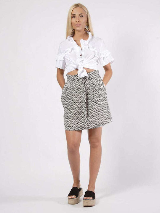 SKIRT WITH GEOMETRIC PRINT IN WHITE AND BLACK SHADES