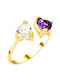 14K Gold ring with hearts and cubic zirconia