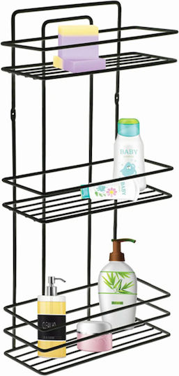 Perilla An der Wand montiert Badezimmerregal Metallisch mit 3 Regalböden 27x12x54cm Schwarz