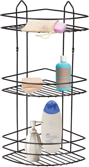 Perilla Ecke An der Wand montiert Badezimmerregal Metallisch mit 3 Regalböden 20x20x52cm Schwarz