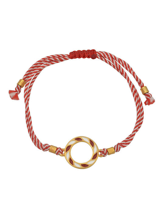 Macrame handmade bracelet with brass circle, made of brass BMR014GR