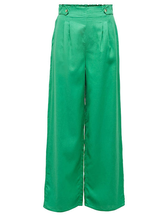 Only Γυναικείο Ψηλόμεσο Υφασμάτινο Παντελόνι με Λάστιχο σε Wide Γραμμή Πράσινο