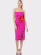 Summer Midi Evening Strapless Dress with Tearing Fuchsia