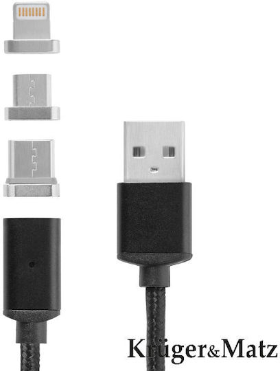 Kruger & Matz Magnetic Cablu USB la micro USB cu mai multe porturi Negru 1m (KM0458)