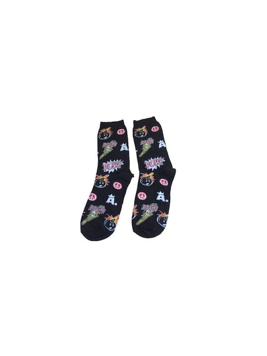 Șosete de bumbac pentru femei cu design Boom Socks în culoare neagră