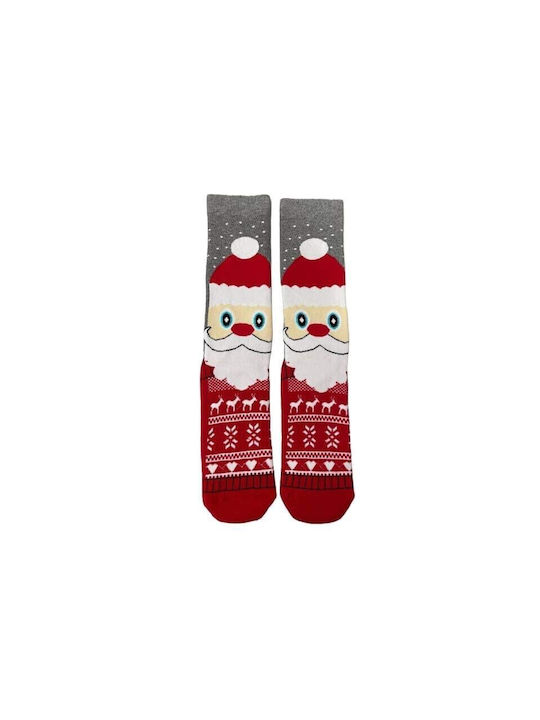 Women's Long Cotton Christmas Socks Christmas Socks D51 in Red - Grey