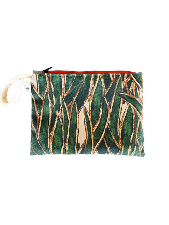 Handmade beach bag with green bamboo leaves pattern