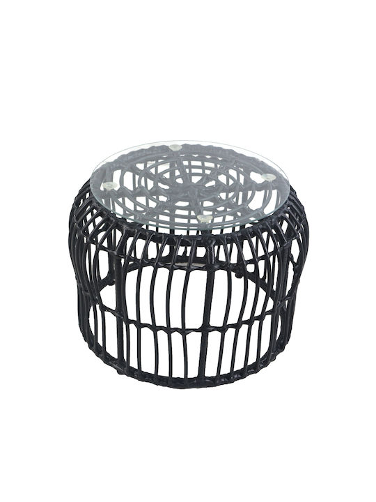 Albius Sitting Room Outdoor Table with Glass Surface and Rattan Frame Black 50x50x35cm