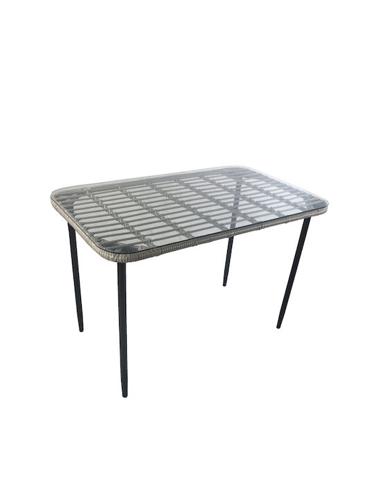 Annius Outdoor Dinner Table with Glass Surface and Metal Frame Gray 120x70x78cm