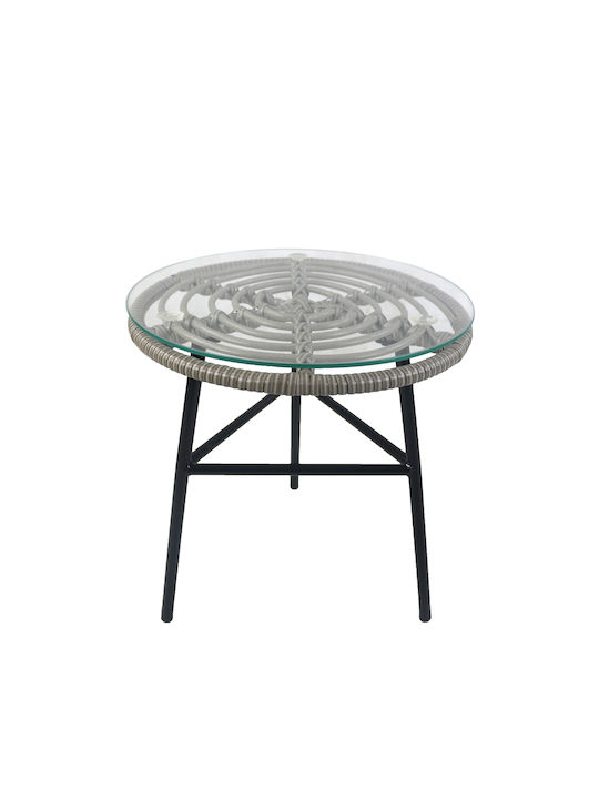 Arellius Auxiliary Outdoor Table with Glass Surface and Metal Frame Gray 45x45x46cm