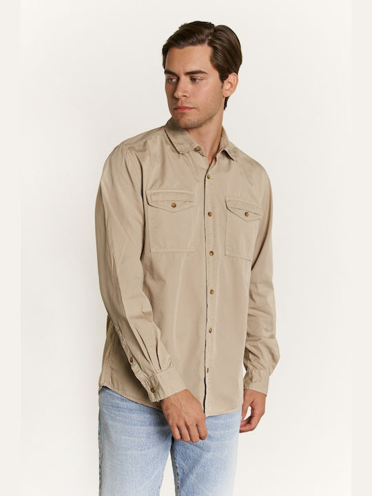 Edward Jeans Men's Shirt Long Sleeve Cotton Beige