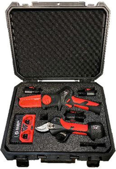 Blue Bird PS22-23 Battery Powered Tool Set Chainsaw and Pruning Shear 12.6V with 3 Batteries 2.5Ah and Carrying Case