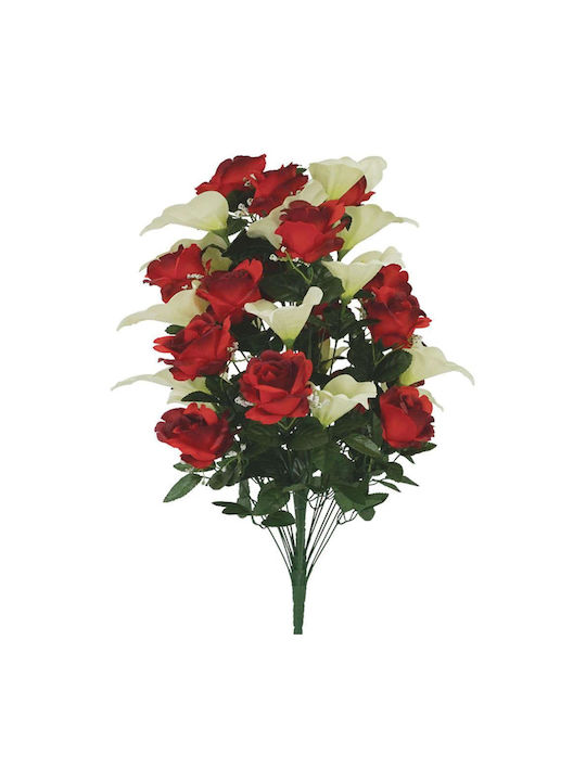 Marhome Bouquet of Artificial Flowers Mix Rose-Callas Red 54cm 1pcs