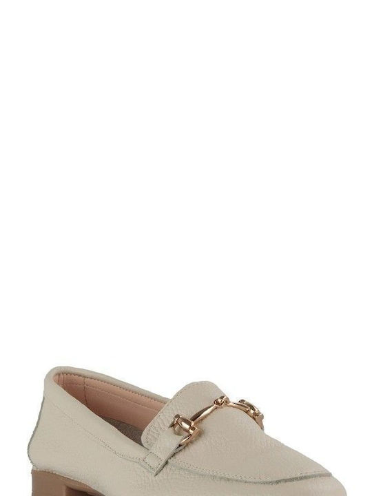 Beige Leather Loafer with Decorative Beige