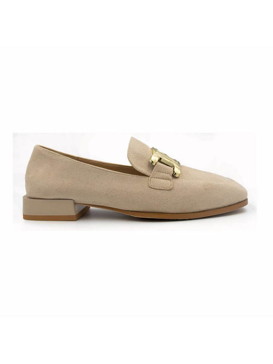 LAURA BIAGIOTTI Beige women's suede moccasins with buckle