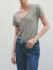 American Vintage Women's T-shirt with V Neck Gray