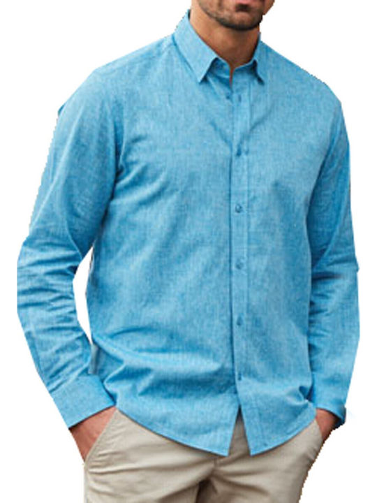 Long-sleeved Linen Shirt Blue