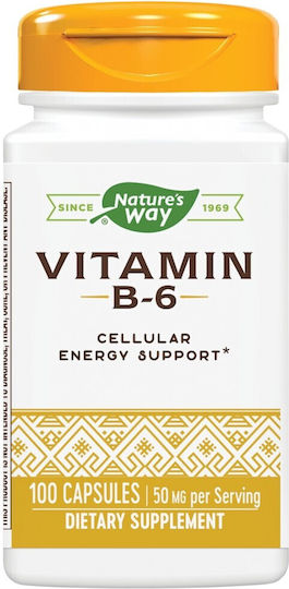 Nature's Way Vitamin B6 Витамин за здравето на Нервната система 50мг 100 капси