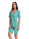 Lydia Creations Sommer Damen Pyjama-Set Baumwolle Grün