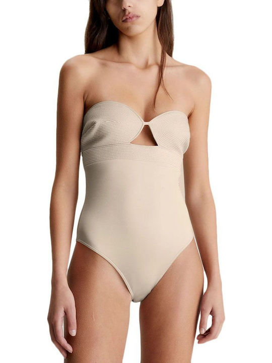 Trägerlos Badeanzug Beige