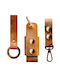 Leather key case with hand strap and belt strap in brown color