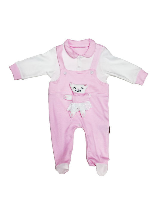 Baby teddy bear pink-white salopette for girls (0-9 months)