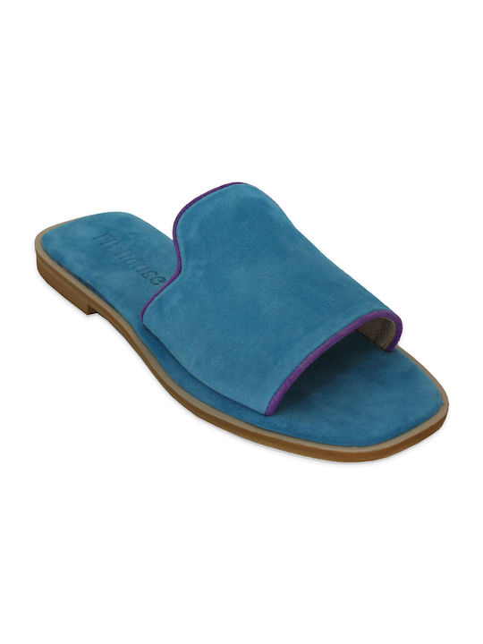 Women's anatomic leather sandal in turquoise color