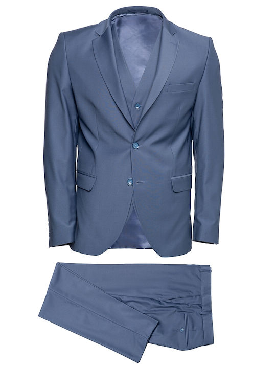 Makis Tselios Fashion Ανδρικό Κοστούμι Με Γιλέκο με Κανονική Εφαρμογή Μπλε