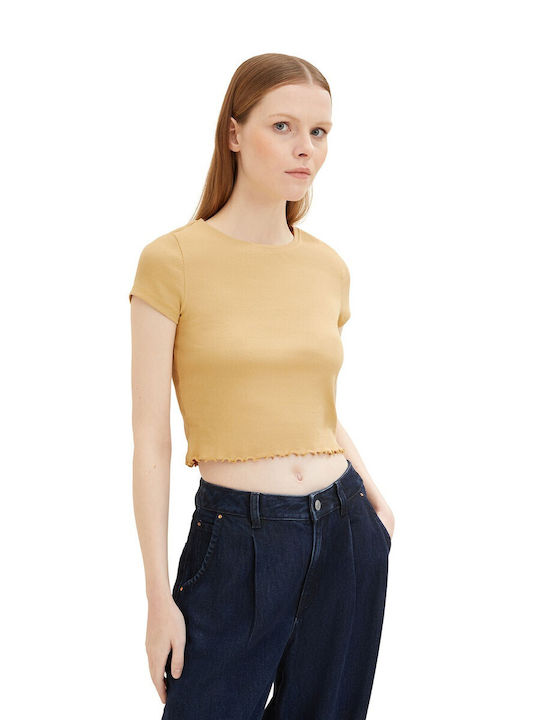 Tom Tailor Κοντομάνικο Crop Top Μπεζ