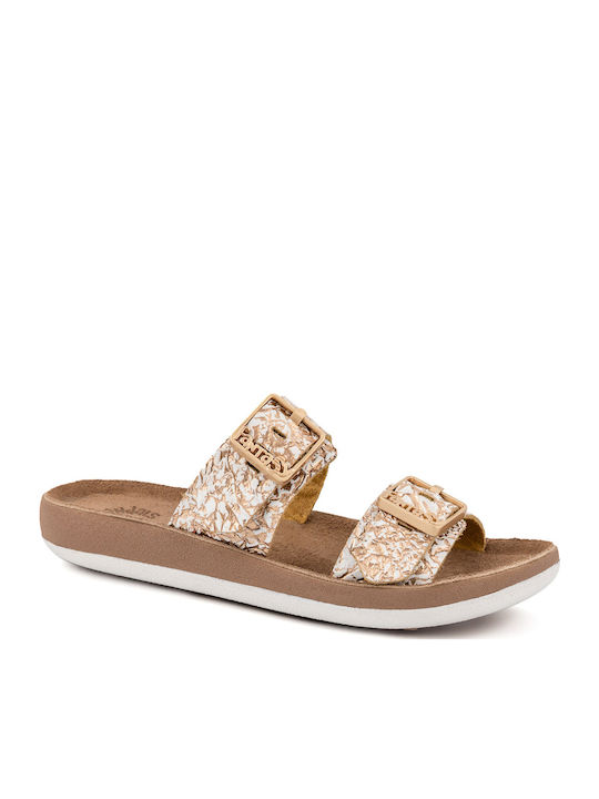 Leather Women's Flat Sandals with Strap ROSEGOLD LIZARD