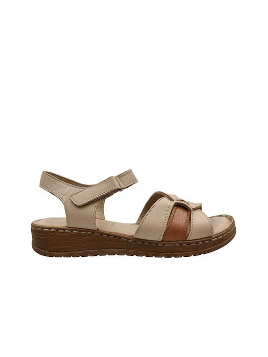 Boxer Anatomic Leather Women's Sandals with Ankle Strap Beige