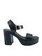 Ragazza Platform Leather Women's Sandals with Ankle Strap Black with Chunky High Heel