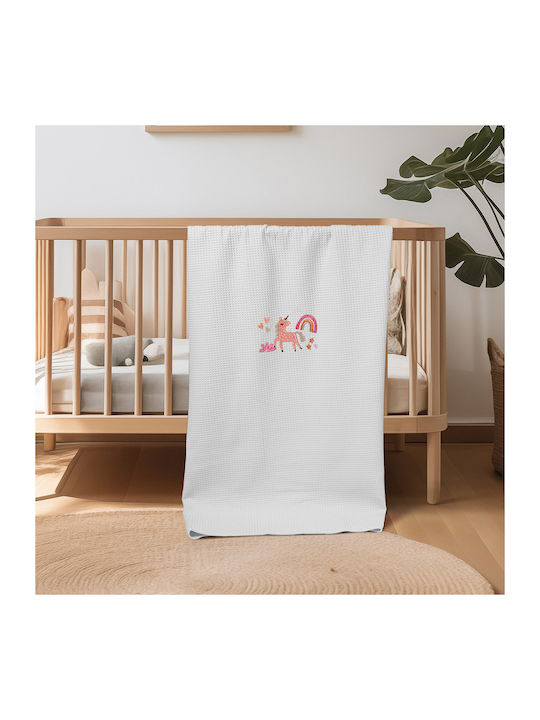 Adam Home Blanket Cot Unicorn Waffle White 110x...