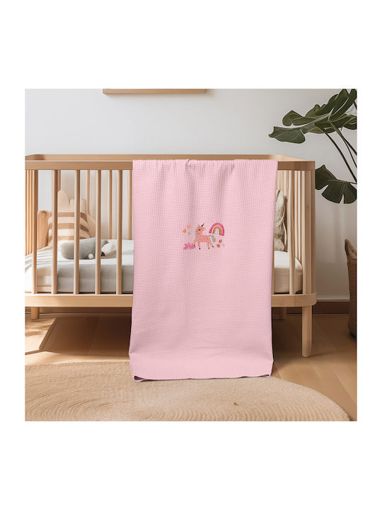 Adam Home Blanket Cot Unicorn Waffle Pink 110x1...